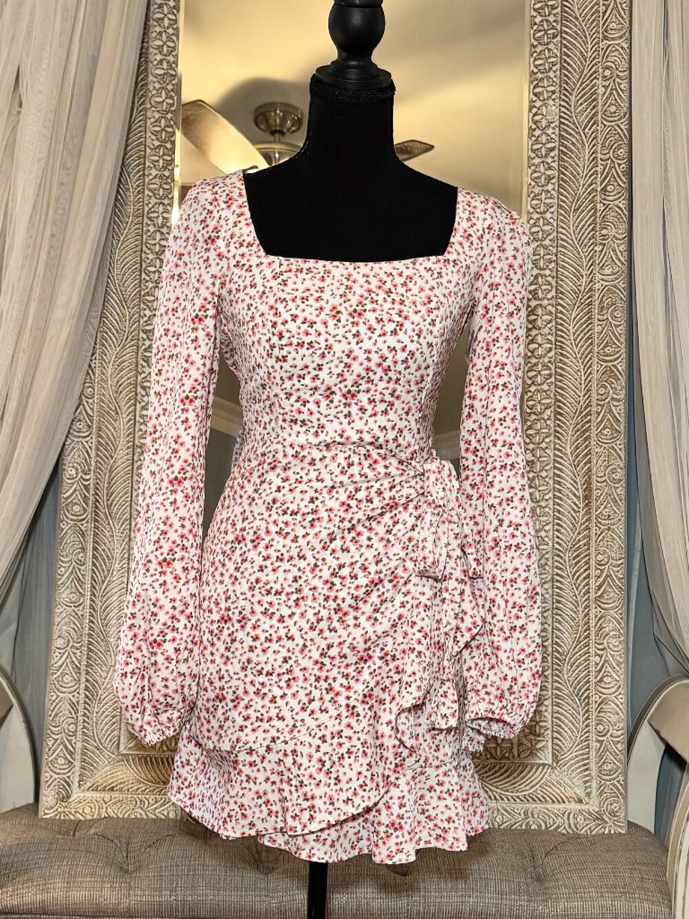 NWT Princess Polly Villa Floral Mini Dress Size 2 Pink Rose Ruffle - Picture 5 of 14